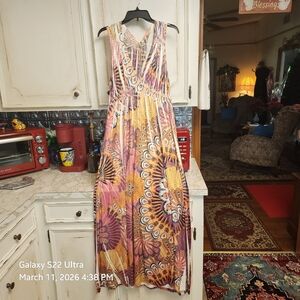 One World XL Floral Print Maxi Dress in Mustard & Pink